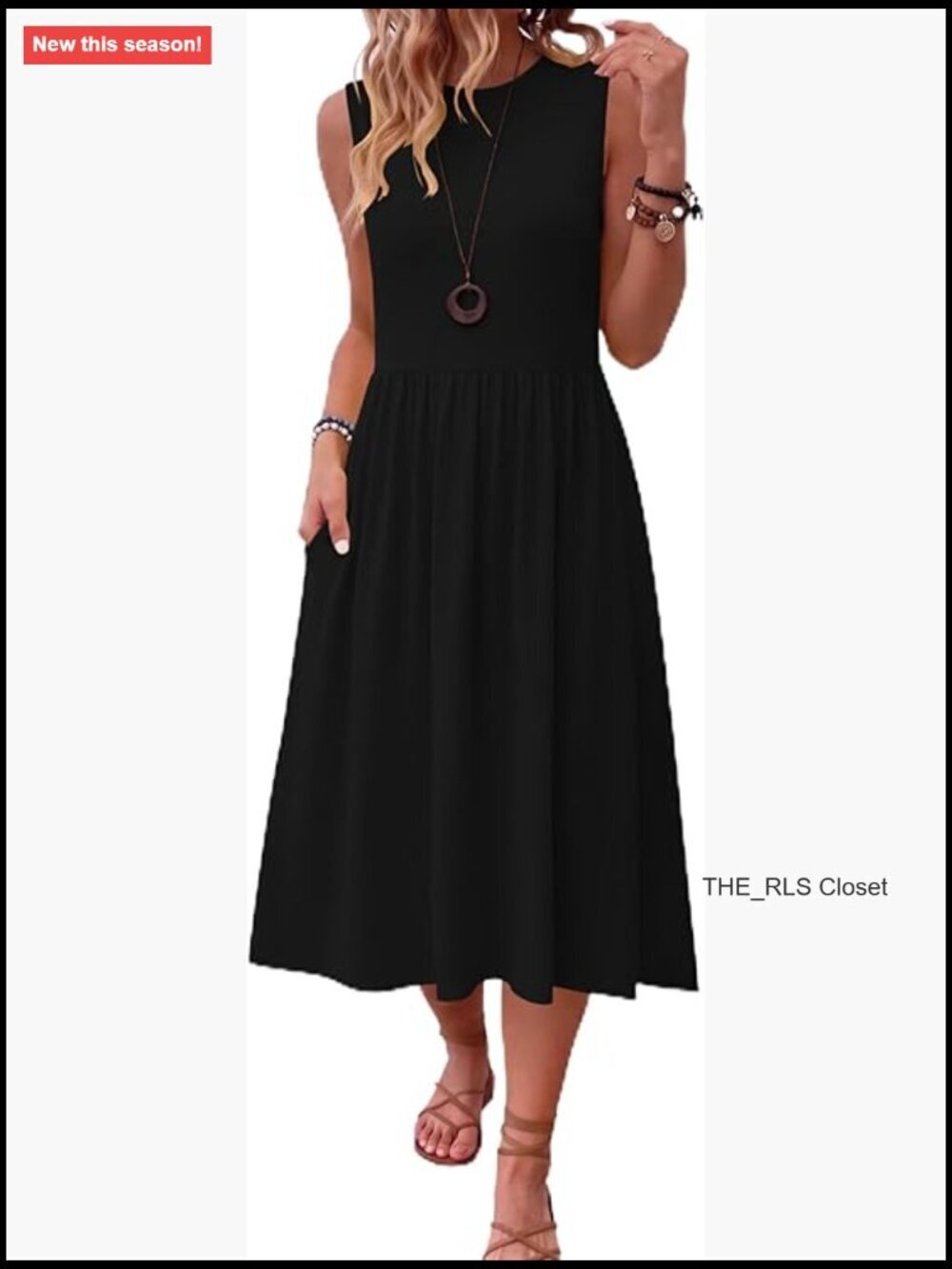Sleeveless Tank Midi Dress with Pockets A-Line Flowy Casual Sundress